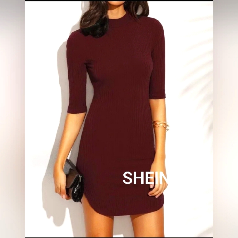 Shein Women's Burgundy Ribbed Maxi Dress NWB  Lg